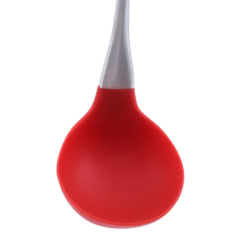 

Soup Spoons Silicone Soup Spoon Non-Stick Heat Resistant Scoop Stainless Steel Hollow Handle Kitchen Cooking Tools Accessories