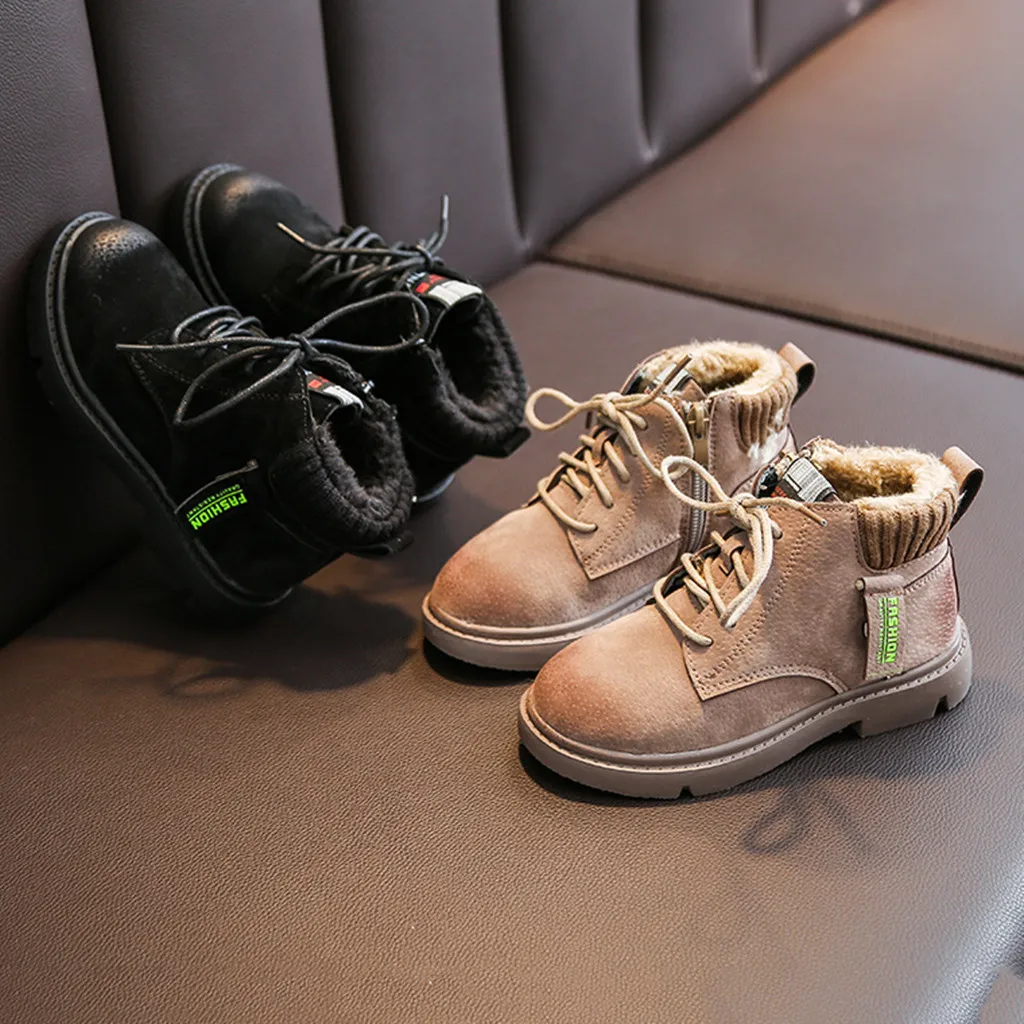 

Fashion Children Martin Boots Kids Winter Super Warm Plush Lace Up Sneakers Baby Non Slip Flats Shoes Kids Snow Boots