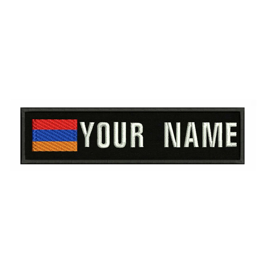 

Armenian flag Armenia 10X2.5cm Embroidery Custom Name Text Patch Stripes badge Iron On Or Velcro Backing Patches For Clothes