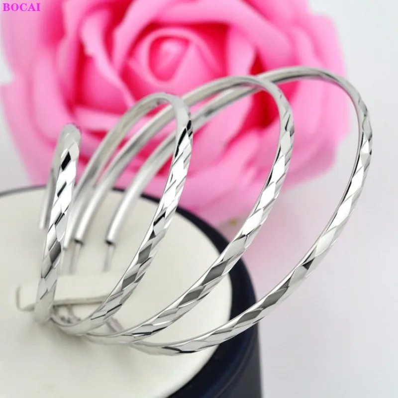 

BOCAI Real S925 Sterling Silver Earrings For Women Thai Silver Platinum Charm Earbobs 2021personality Simple Fashion Ear Jewelry