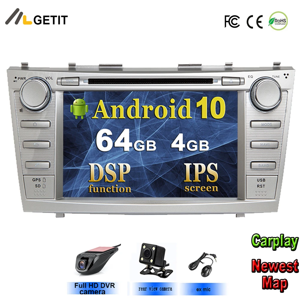 Автомобильный DVD мультимедийный плеер Android 10 для Toyota Camry 2007 2008 2009 2010 WiFi BT GPS