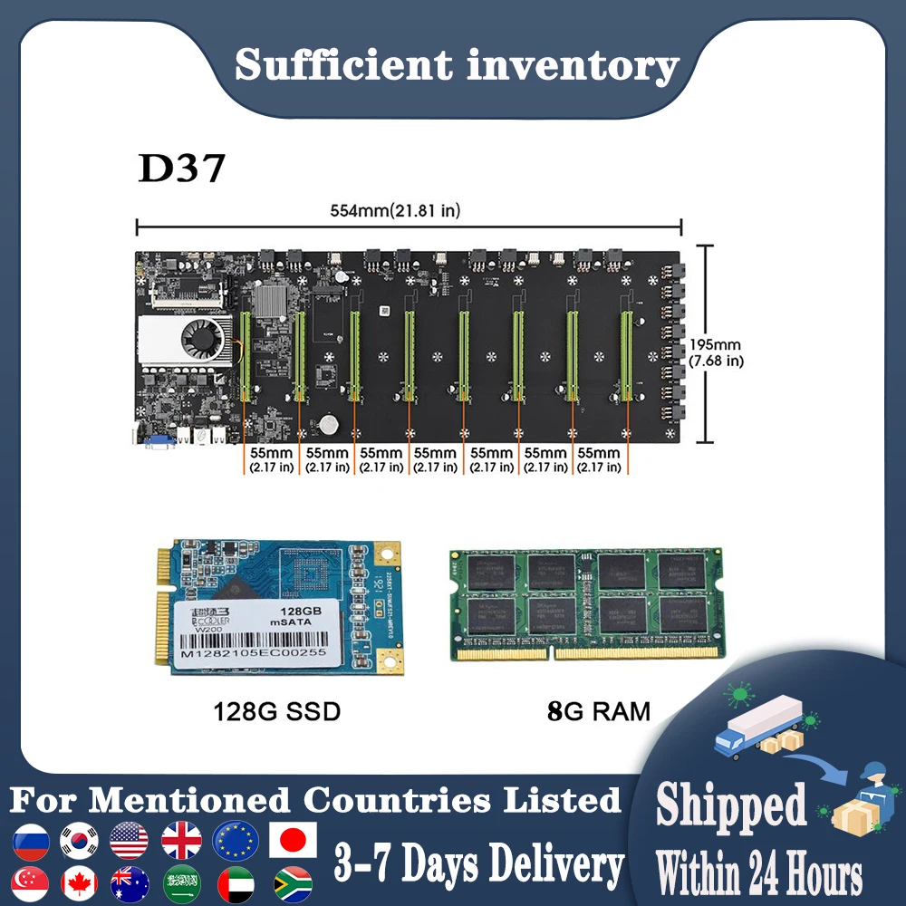Расширяемый порт материнской платы ETH BTC Miner 8 * PCIE 16X /4 USB2.0 /DDR3 слот Sodimm/Поддержка