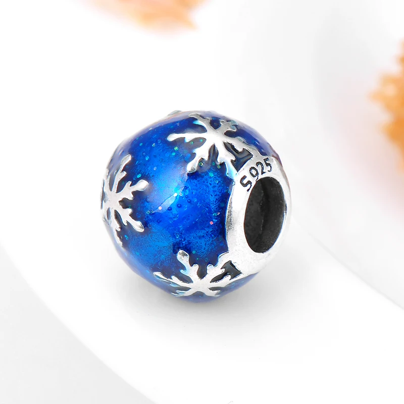 Рождественская Красивая синяя эмалированная снежная ночь Снежинка Серебряная