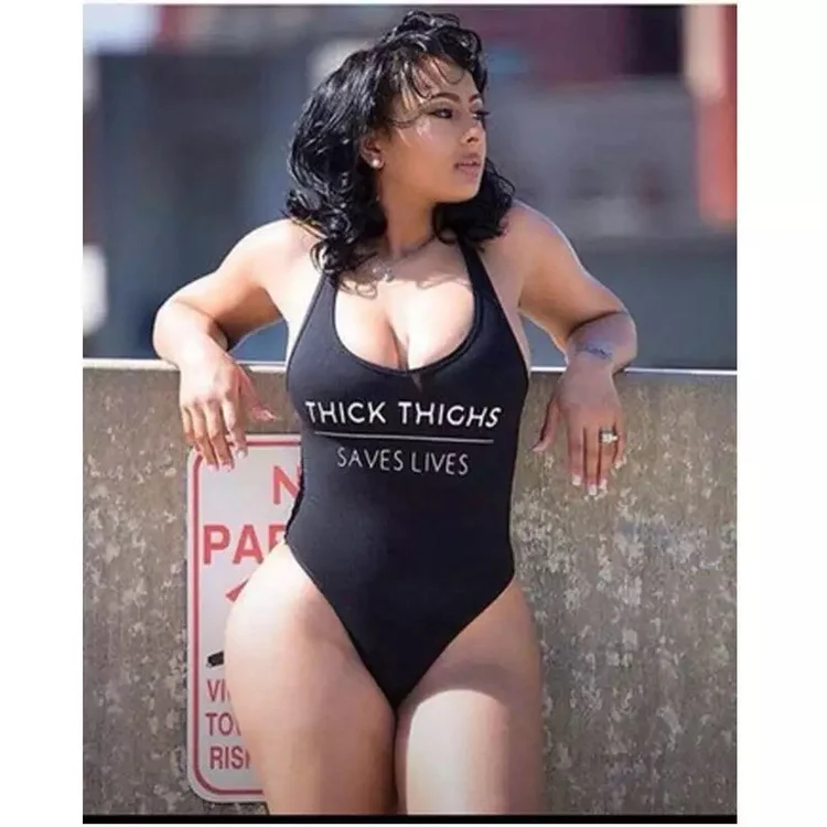 

THICK THIGHS SAVE LIVES Plus Size 2021 Swimsuit Women Sexy body feminino Summer One Piece Bathing Suit Higt Cut maillot de bain