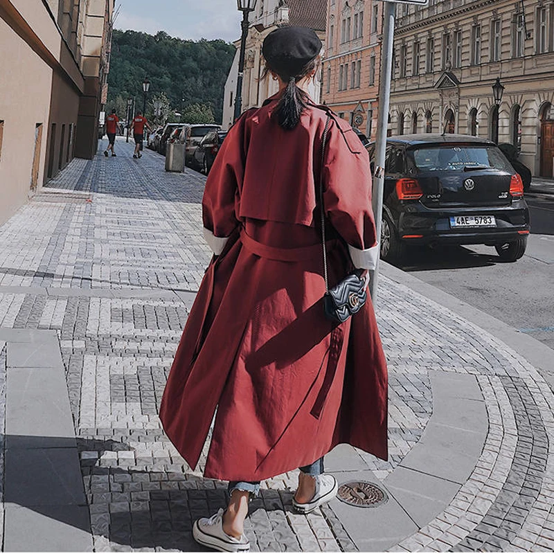 

Bella Philosophy Women Spring Long Sleeve Coats Lady Double Breasted Sashe Trench Coats Female Turn Down Collar Street Jackets