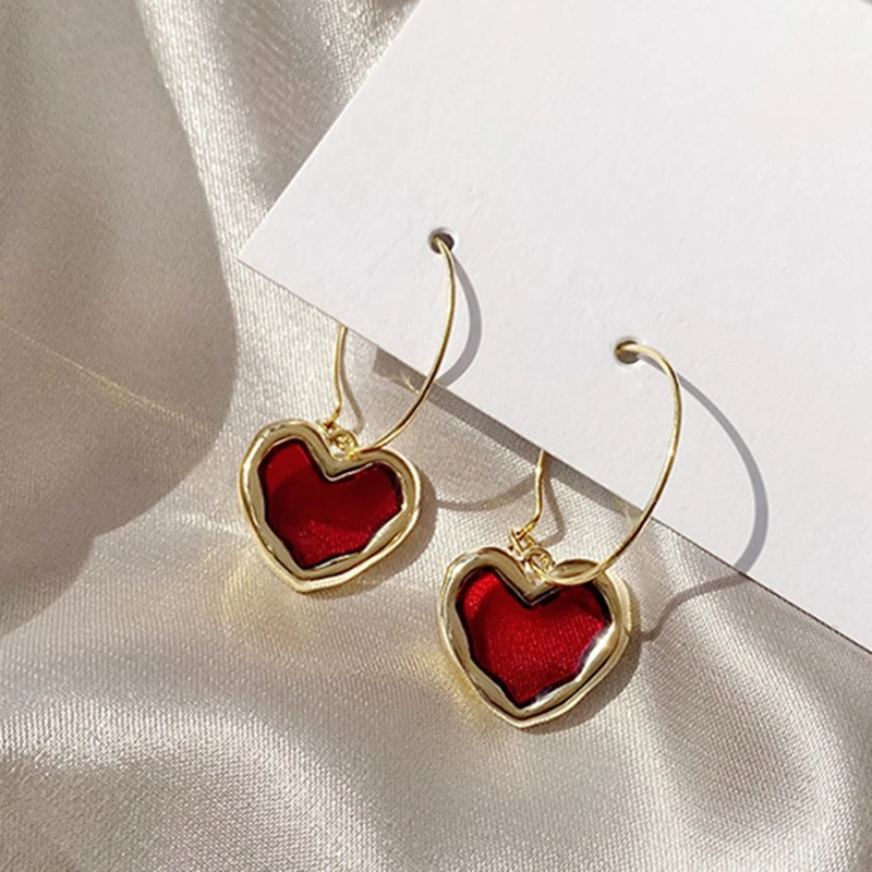 

Korea 2021 New Trendy Wine Red Love Earrings Simple Temperament Net Red Wild Personality Earrings Ear Jewelry