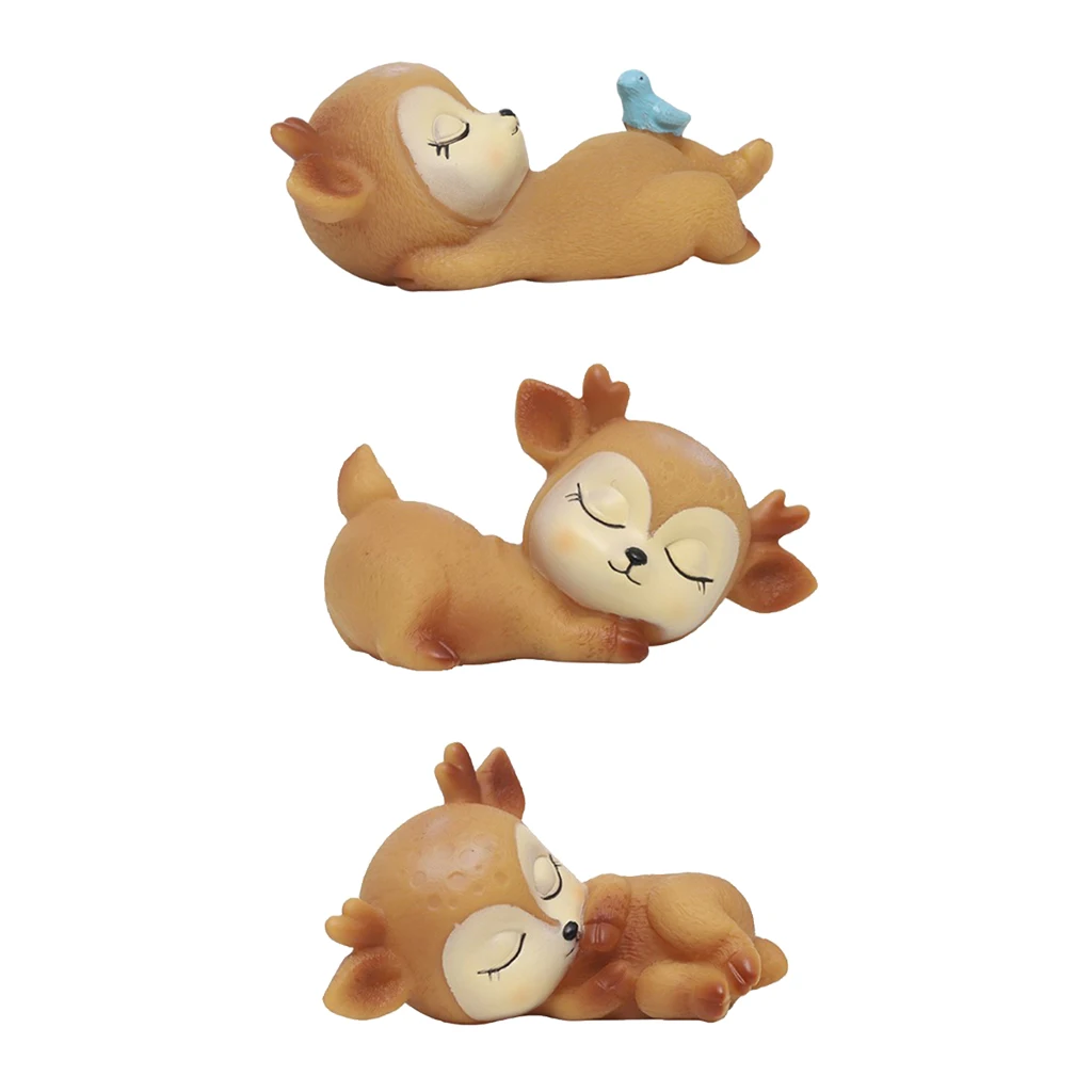 3 шт. миниатюрные Животные украшения милые фигурки Оленя Игрушки Kawaii Спящий