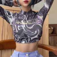 2021 spring and autumn new bottoming shirt letter printing short bottoming long sleeved half high collar dress