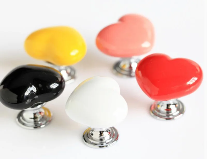 Красочная милая Мультипликация Форма Сердца Керамическая дверная ручка ящик