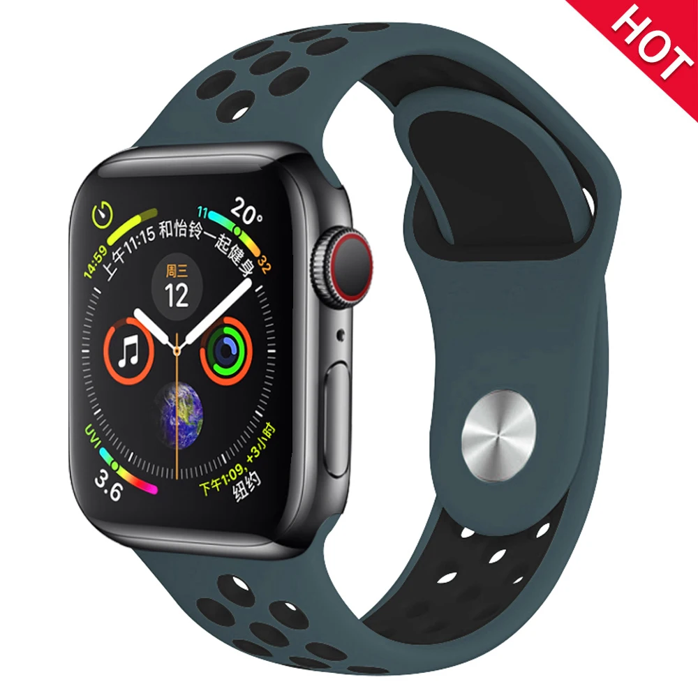 Blue feather black Мягкий силиконовый сменный спортивный ремешок для Apple Watch, 38 мм, 40 мм, серия 1, 2, 3, 4, 5, 42 мм, 44 мм, браслет на запястье, ремешок для iWatch Sports - Цвет ремешка: Blue feather black