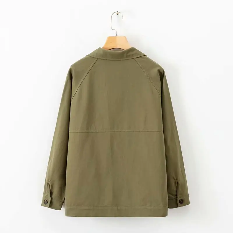 

Zoulv Single-breasted Lapel Solid Color Autumn Jacket Female 2021 Students Harajuku Army Green Loose Tooling Jacket
