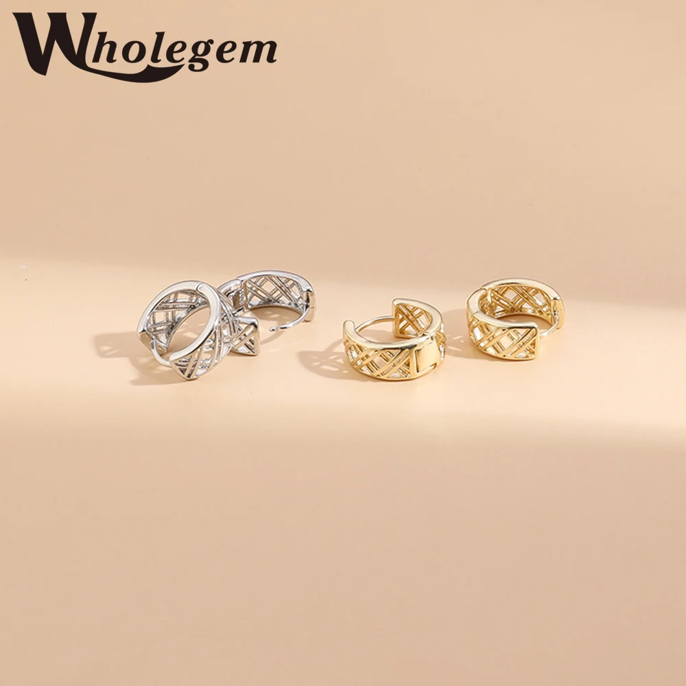 

WHOLEGEM Fashion Hollow Mesh Geometry Stud Earring Female High Quality Copper Alloy Temperament Women Statement Jewelry
