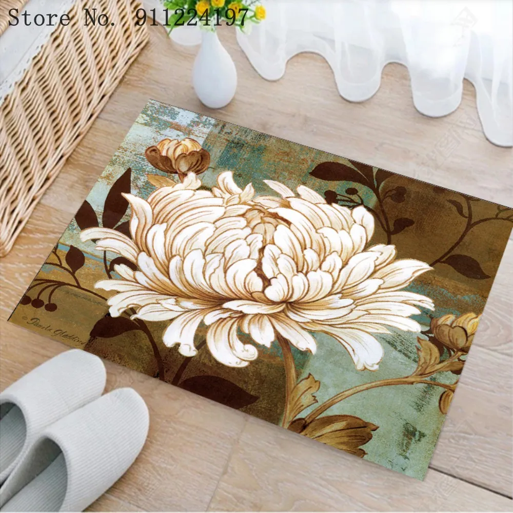 

Домашний коврик для входной двери с Европейским узором, Противоскользящий коврик для ванной, Цветочный напольный коврик, бархатные коврики...