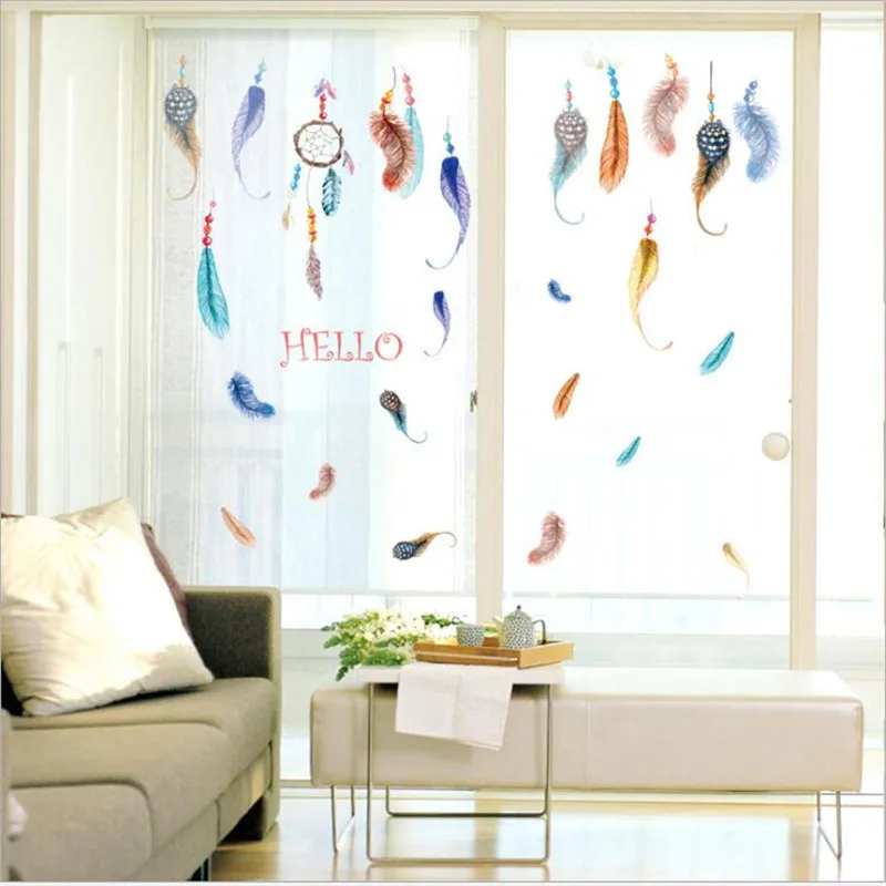 1 шт 50*70 см Мода Ручная роспись перо наклейки на стены домашний Декор Гостиная