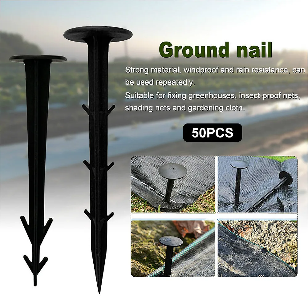 

50pcs Film Fixed Outdoor Garden PP Sunshade Net Mulch Shading Pegs Reusable Accessories Black Tools Easy Install Ground Nail