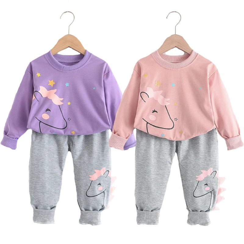 

Unicorn Baby Girls Clothing Set Spring Little Pony Shirt + Pants 2pcs Suit For Kids Birthday Present Toddler Children Clothes