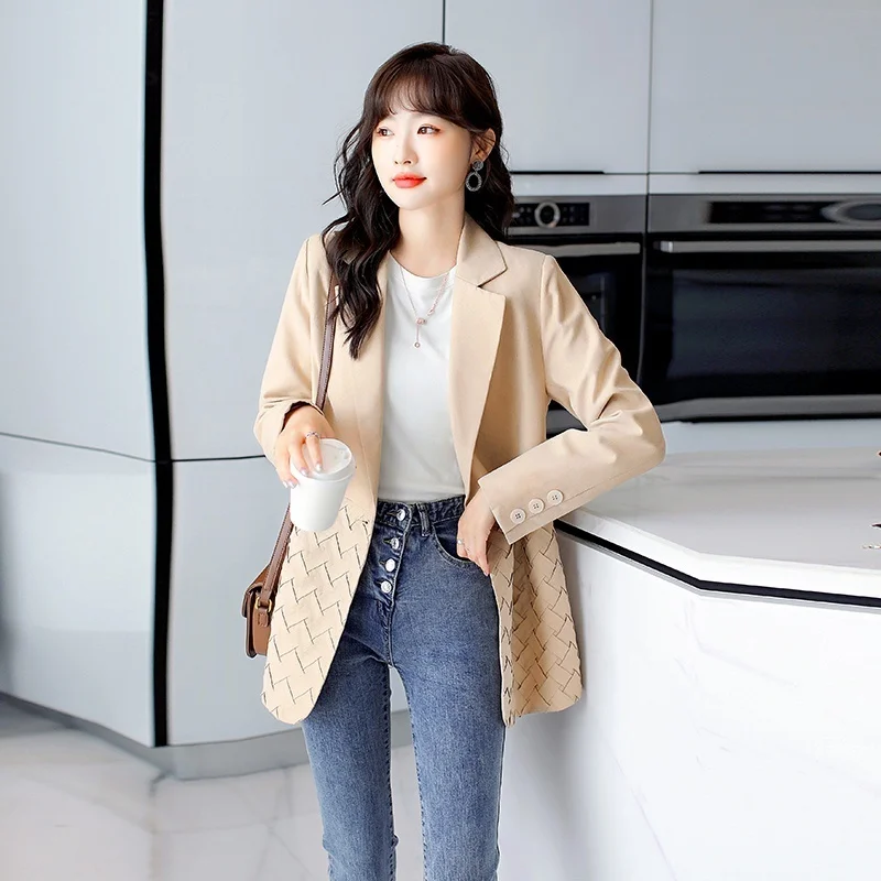 

Маленький пиджак средней длины с длинными рукавами, Женская Повседневная универсальная элегантная Деловая одежда, пиджак, Женский Топ