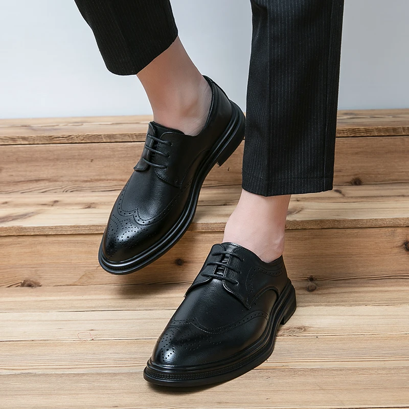 

Genuine Leather Soft Loafers Men Shoes Lace Up Flat Platform Black White Male Sneakers Non-Slip Stylish Wedding Party Footwear
