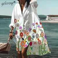 button long sleeve floral shirts dress womens clothing 2021 summer fashion elegant party print beach loose casual dresses female