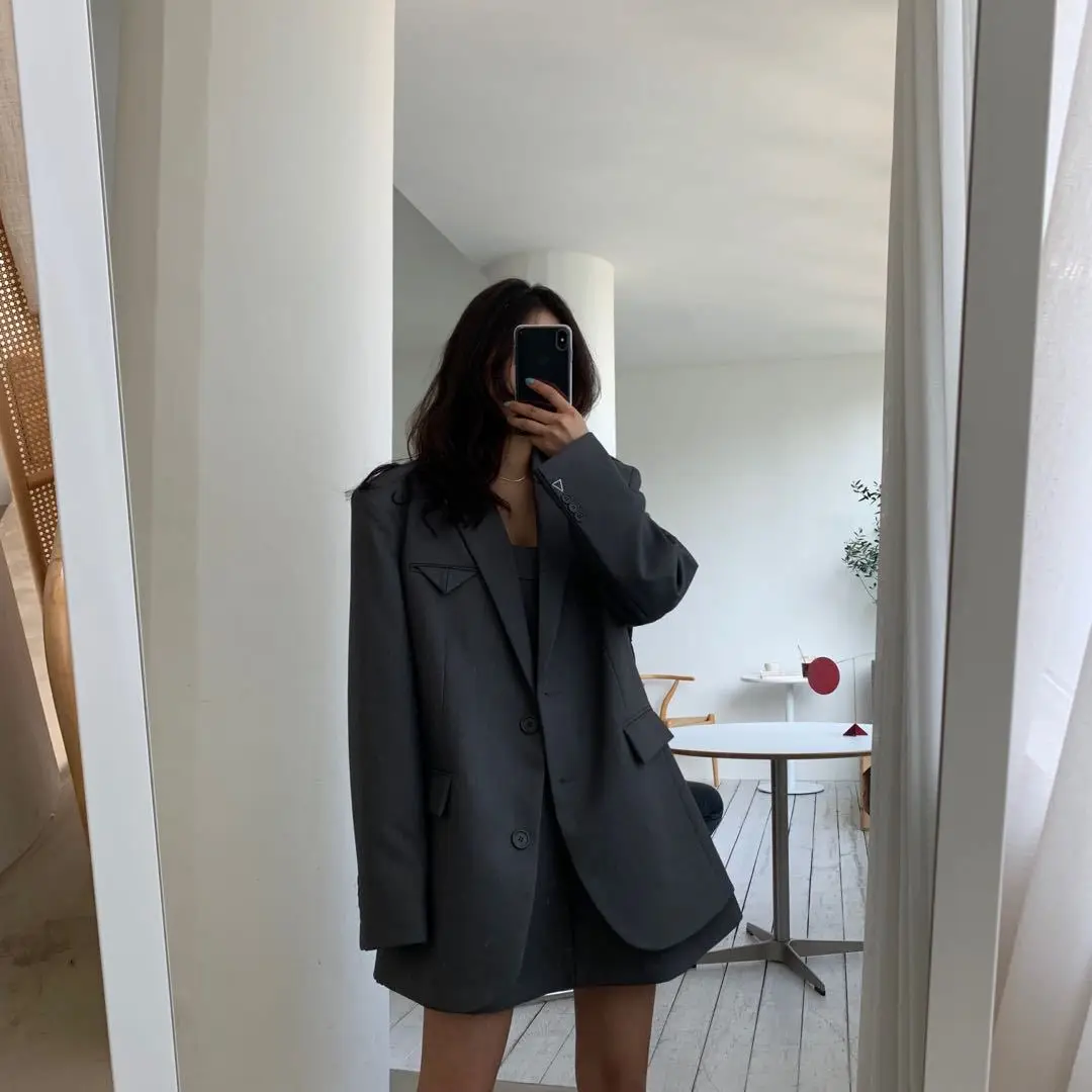RZIV Spring and autumn high quality stylish women's solid color oversize big loose blazer coat images - 6