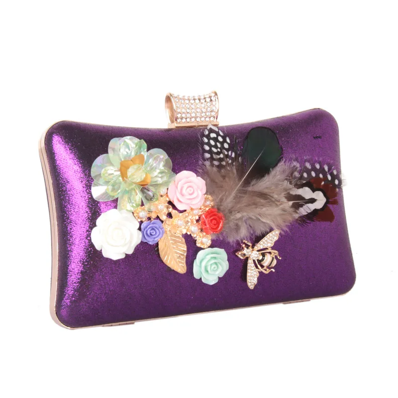 

women Resin Flower Dinner Bag for party ladies Feather one shoulder cross body Evening Bags for wedding Bride Handbag clutches