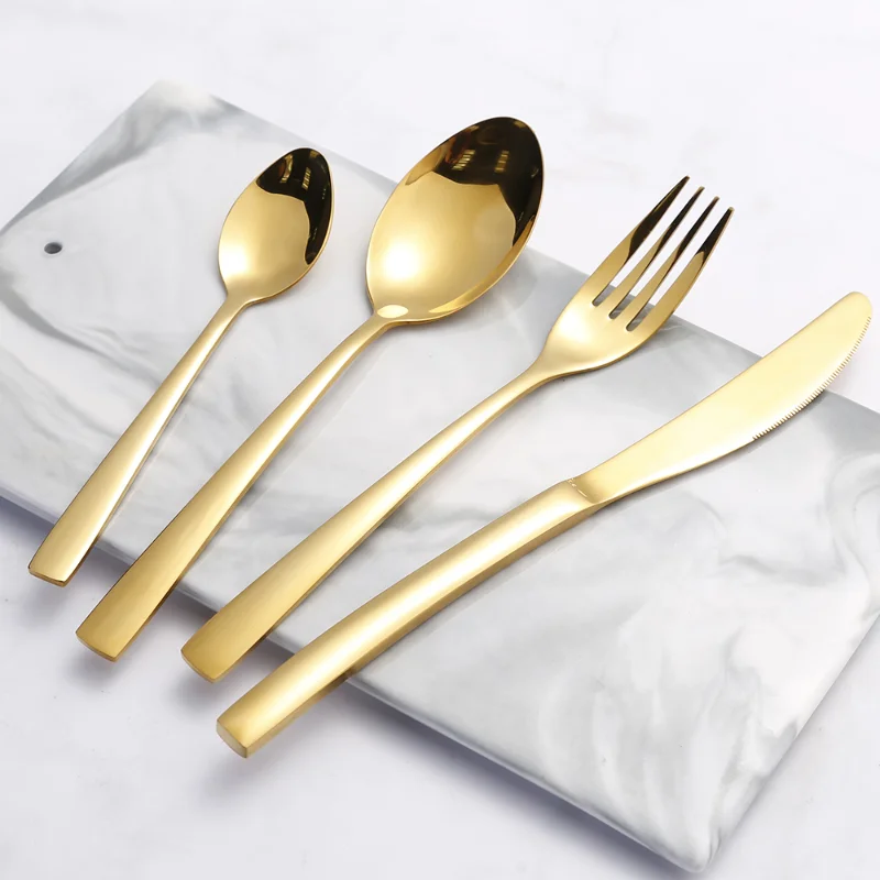 

24pcs Gold Dinnerware Set Cutlery Set Knife Fork Stainless Steel Dinner Sets Gift Box Gold Spoon and Fork Food Grade Tableware