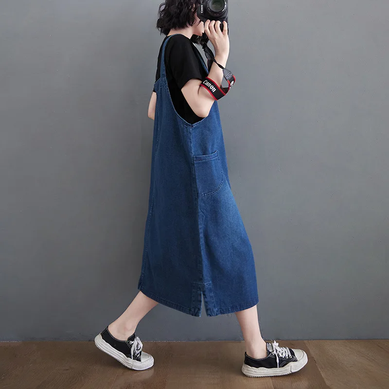 

Cowboy suspender skirt female summer age reduction sling dress spring and autumn suit two-piece a-word was thin mid-length