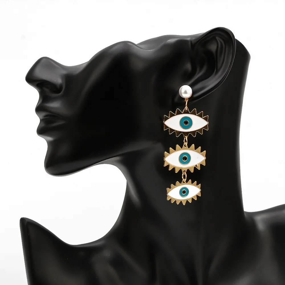 

New Exaggerated European American Trendy Devil's Eye Earrings Gold Dangling Earrings Jewelry Blue Eye Drop Earrings