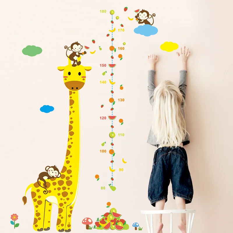

Cartoon jungle animals monkey giraffe children height measure wall stickers for kids room wall sticker home decoration