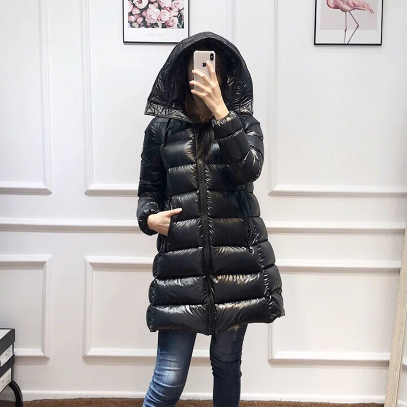 

2021 Women's Down Jacket Hooded Loose Fashion Winter Coat Slim Thicker Mid-length Female Parka Casaco Feminino Jaqueta Feminina