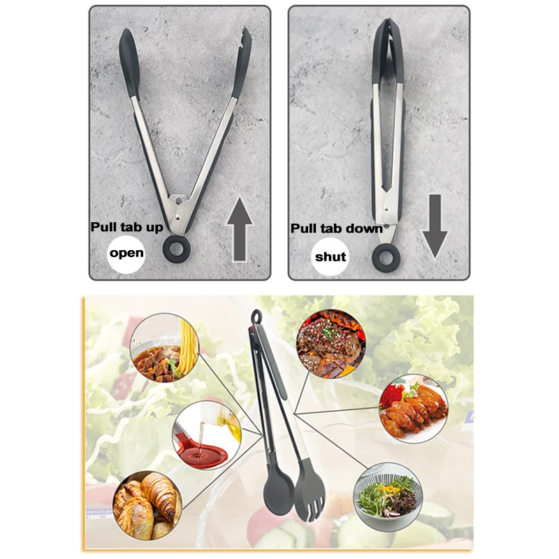 

Kitchen,Dining & Bar Silicone Stainless Steel Food Tongs Non-slip Cooking Tools Salad BBQ Tools Kitchen Accessories Hot