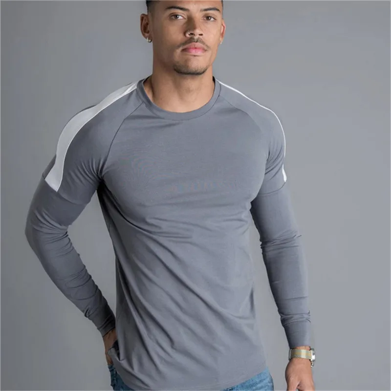 gray 1 Yomeke Футболка мужская осень новая футболка с длинным рукавом и круглым вырезом Мужская брендовая одежда Модная хлопковая футболка для фитнеса Топы Одежда - Цвет: gray 1