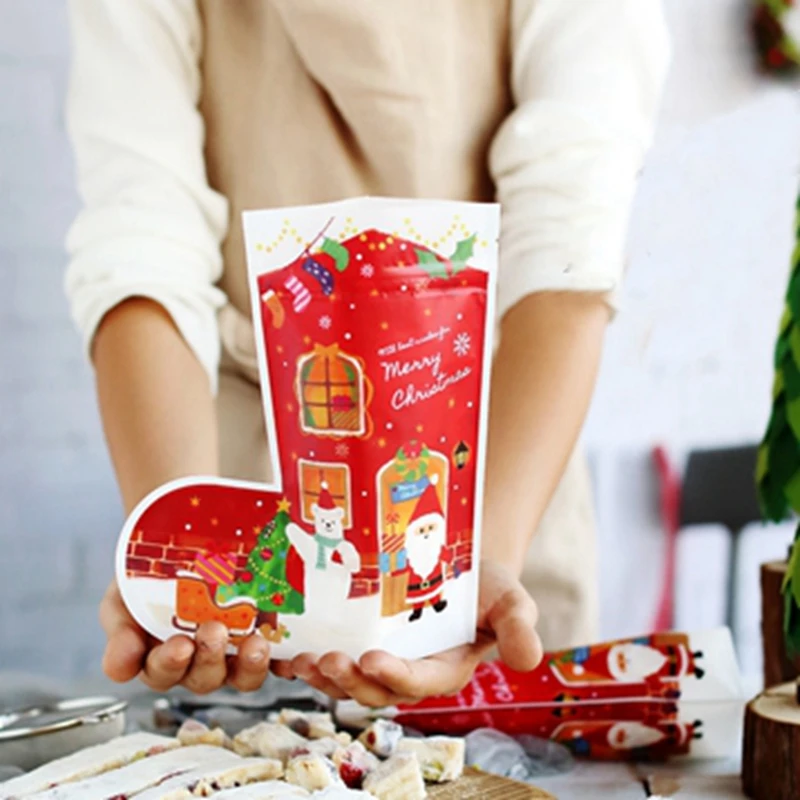 Рождественские сапоги стоьте вверх полиэтиленовый пакет мешок печенья замка