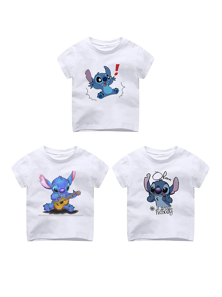 

Футболка женская в стиле Харадзюку, модная белая рубашка с рисунком Диснея, топ с рисунком ститча, популярная футболка для детей