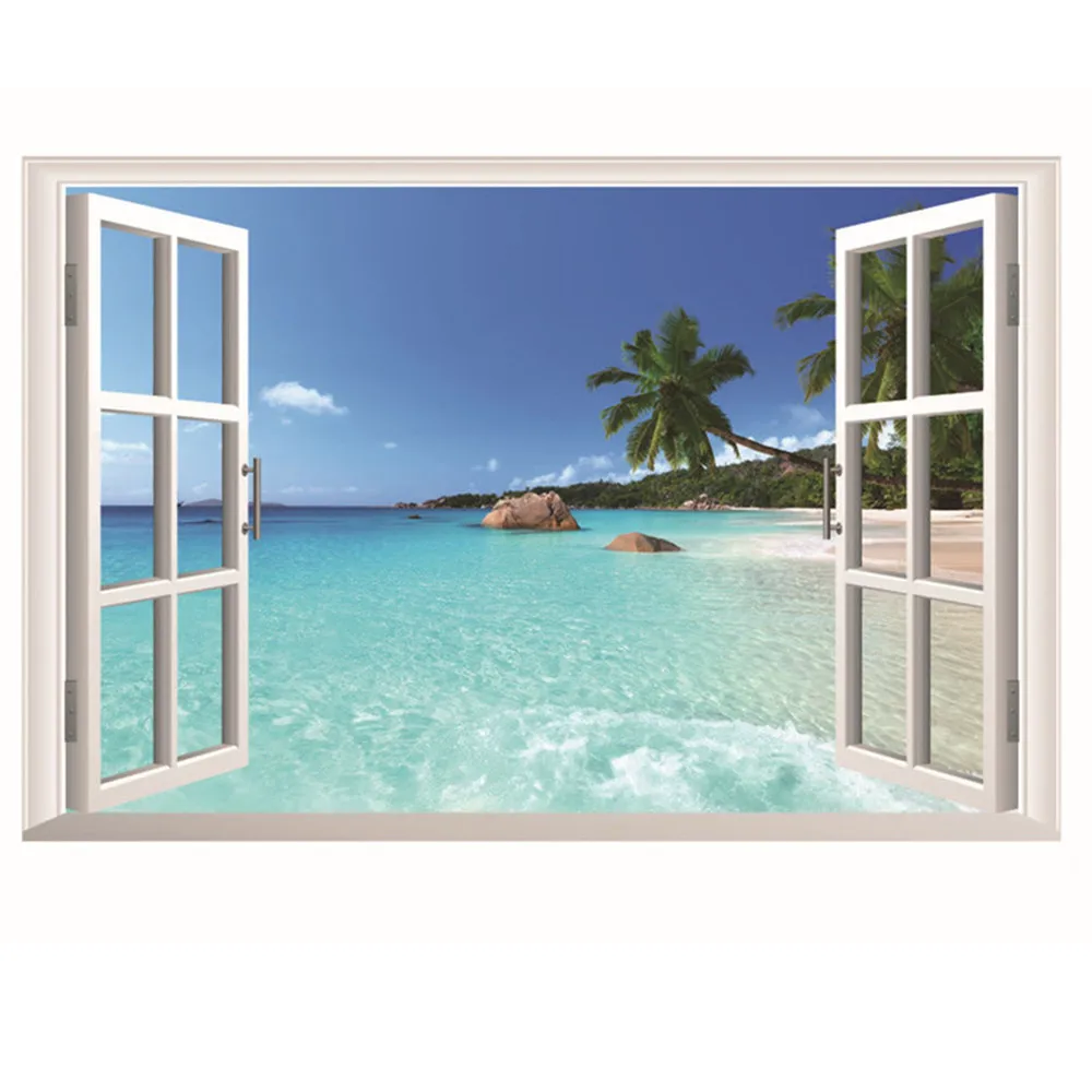Летние пляжные 3D наклейки на окна с кокосовой пальмой настенные фрески