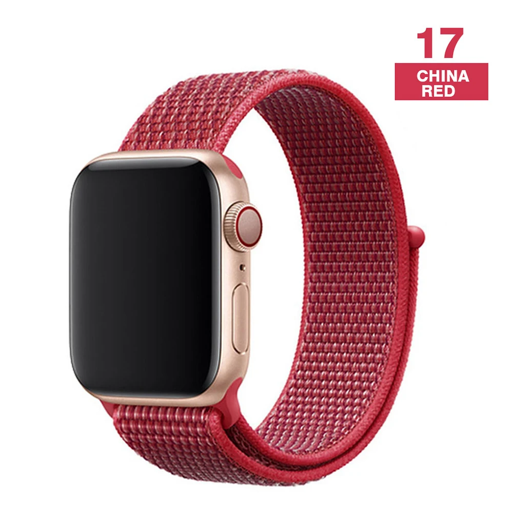 Chinese red Ремешок для наручных часов Apple Watch серии 3/2/1 38 мм 42 мм мягкий нейлон дышащий сменный ремешок Спортивные петли для наручных часов iwatch серии 4 5 40 мм 44 мм - Цвет ремешка: Chinese red