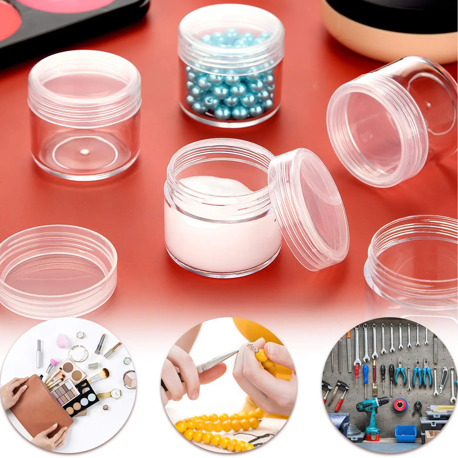 

50pcs 20g Empty Clear Plastic Pot Mini Travel Jars with Lids Round Cosmetic Sample Containers for Storage of Creams Lipsticks