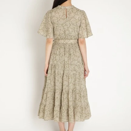 

Summer Vintage Print V-Neck Women's Dress Sweet Slim Lace Up Vestidos Mujer Short Sleeve Ruffles Rope with Elegant Camis