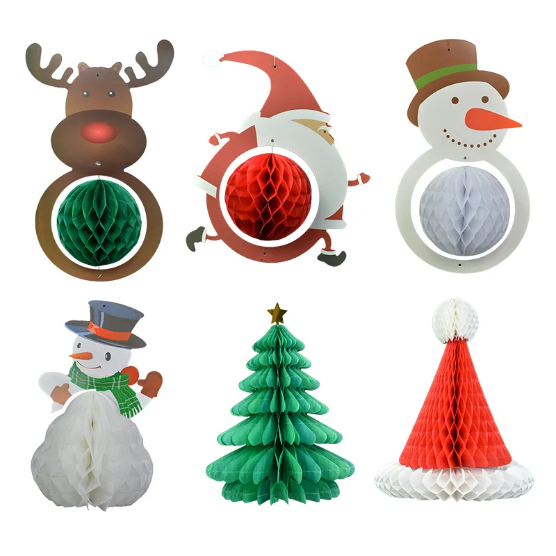 Рождественская елка Шляпа Санты снеговик бумажные подвесные фонари гирлянда