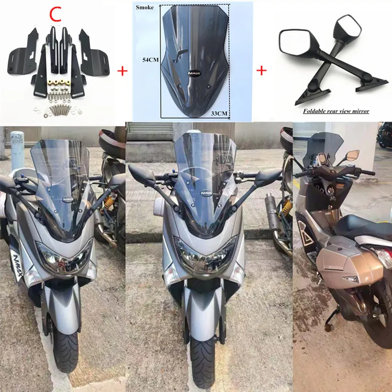 C smoke mirror Модифицированный мотоцикл nmax кронштейн для ветрового стекла набор Регулируемая подставка для ветрового стекла для yamaha nmax155 nmax 150 - Цвет: C smoke mirror
