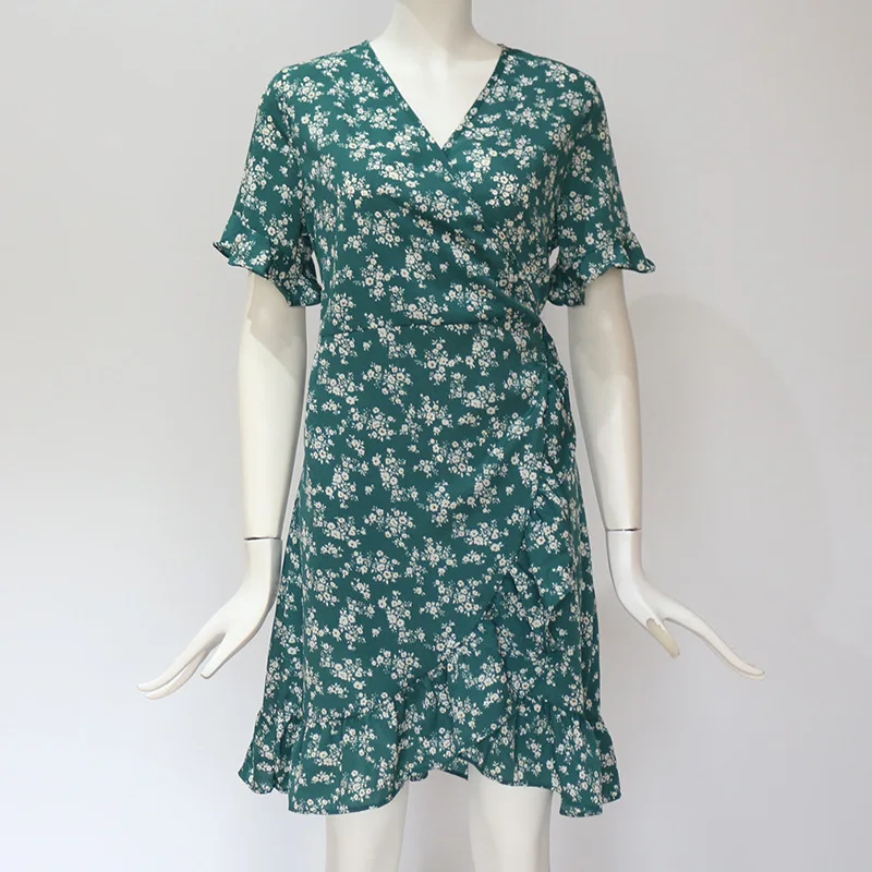 

Hot summer print V-neck lace up high waist Floral Dress