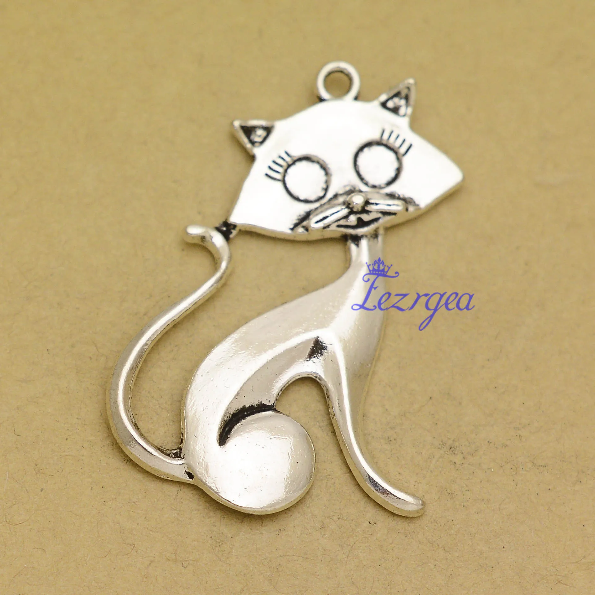 10 шт./партия-31x45 мм, посеребренные подвески в античном стиле для кошек, товары для рукоделия, аксессуары для ювелирных изделий