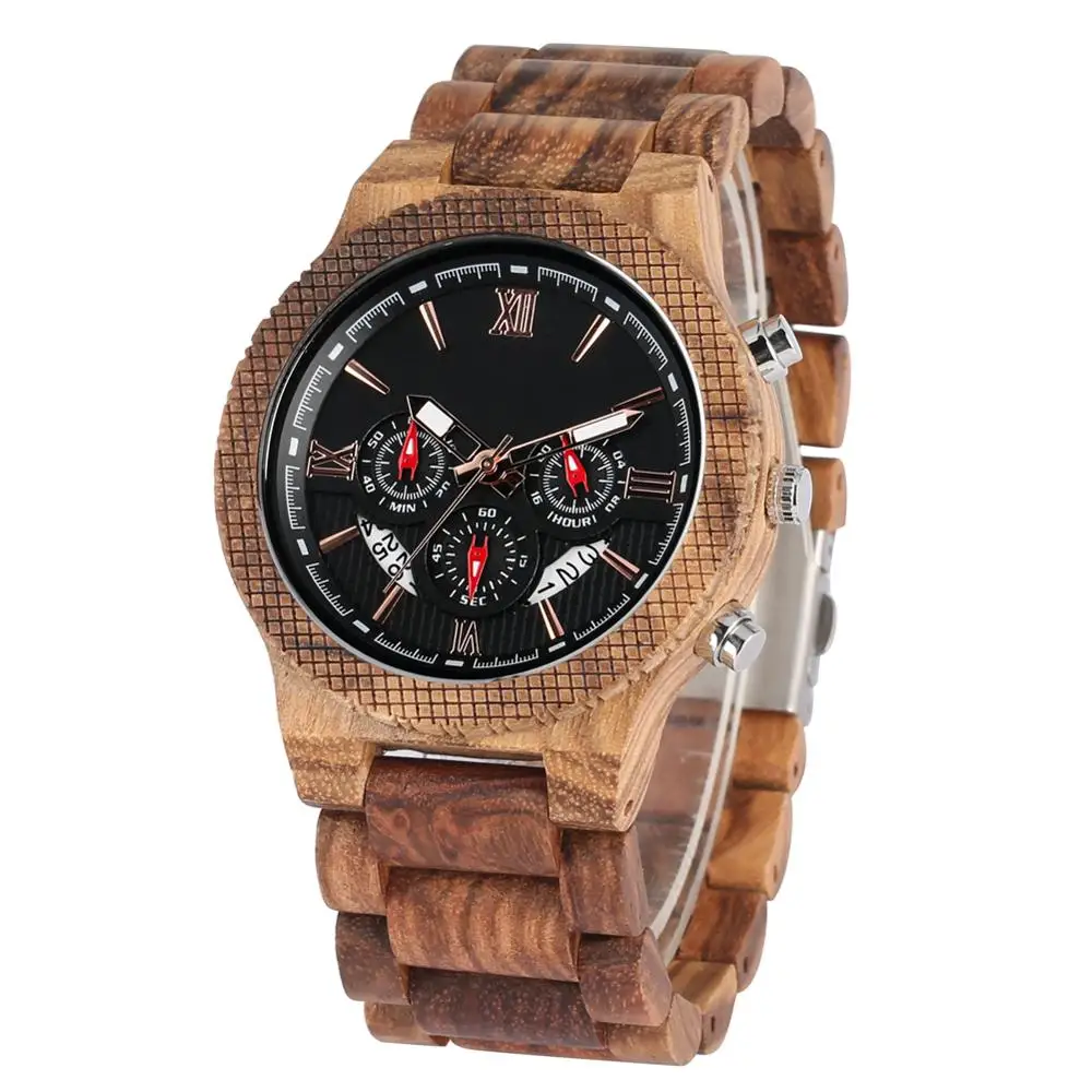 Natural Wood Strap Wooden Watch with Calendar Case Clock Wood Men's Wristwatches Valentine's Day Gifts erkek kol saatleri