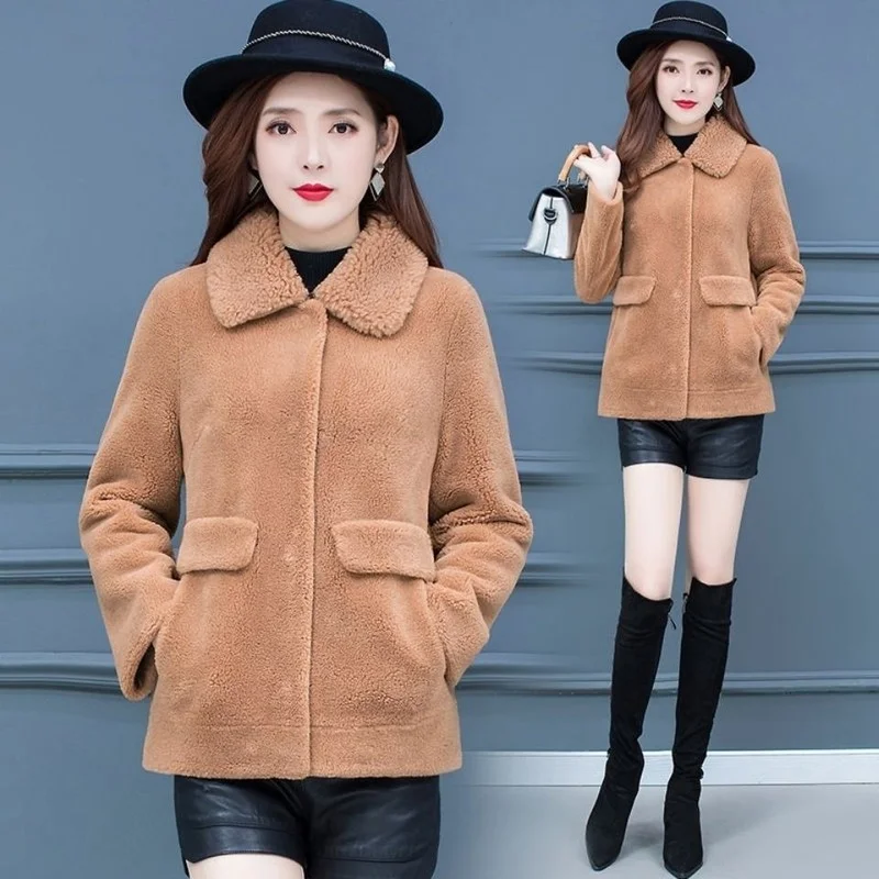Women Autumn Winter Genuine Real Fur Sheepskin Coats Ladies Loose Casual Outwear Female Thick Warm Sheep Shearing Jacket X94