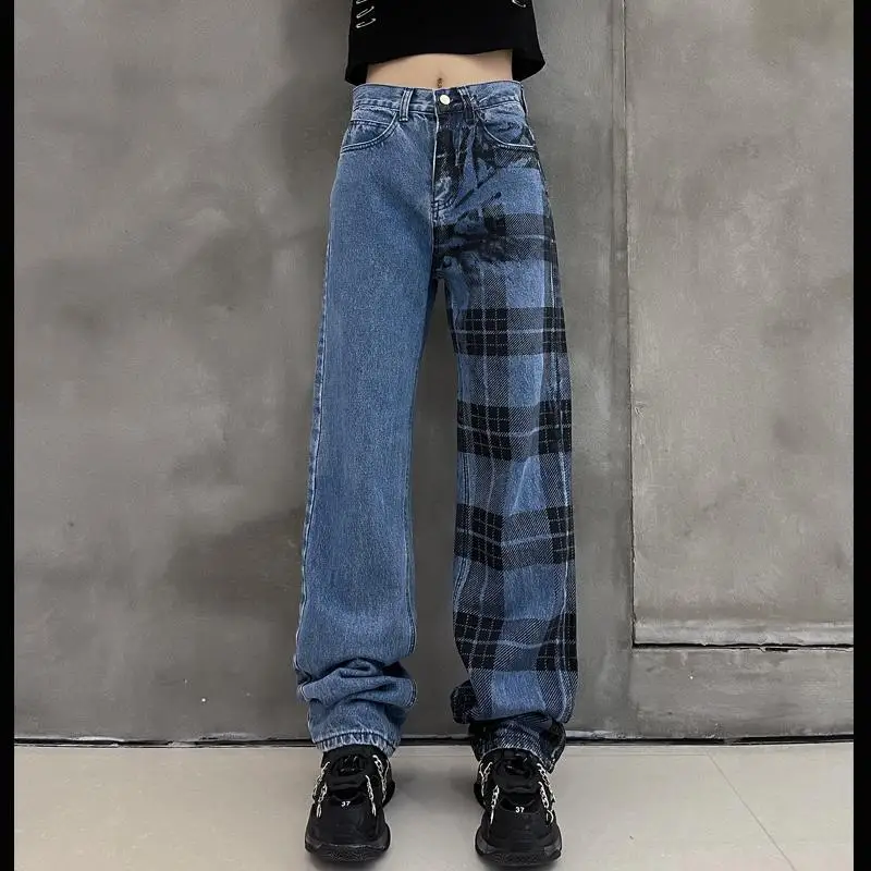

Cool Patchwork Pants Summer Korean Harajuku Plaid Pants Japan Mori Girl Autumn Trousers Fashion Straight Hip Hop Pants Women
