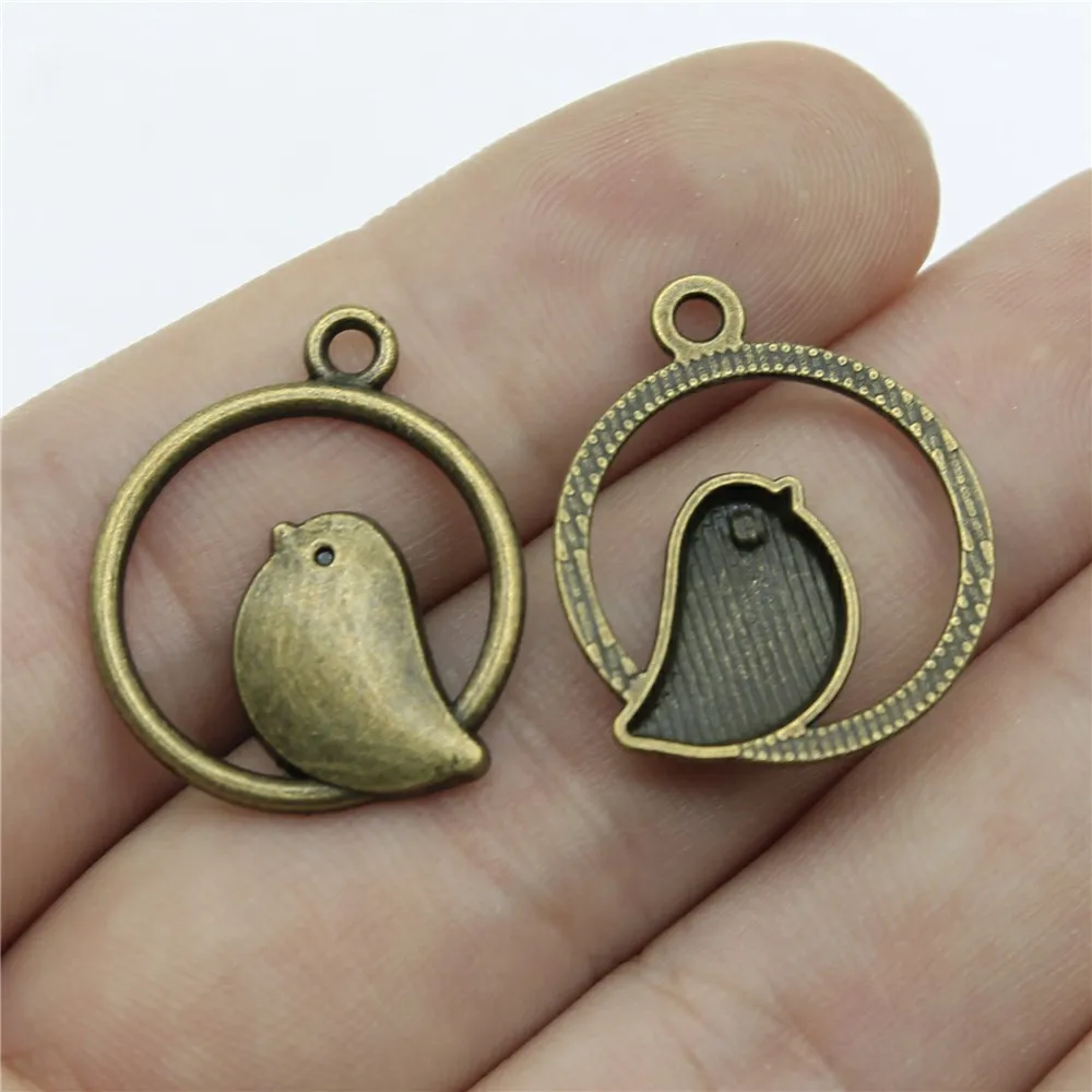 

20pcs 20mm 2 Colors Antique Silver Color Antique Bronze Plated Pendants Bird Charm Round Bird Pendants Round Bird