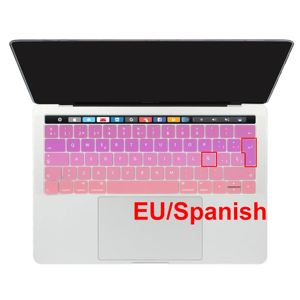 Для Macbook Pro 13 15 клавиатура с сенсорной панелью, наклейка, Европейский русский, испанский, французский, английский, градиентный цвет - Цвет: EU Spanish Pink