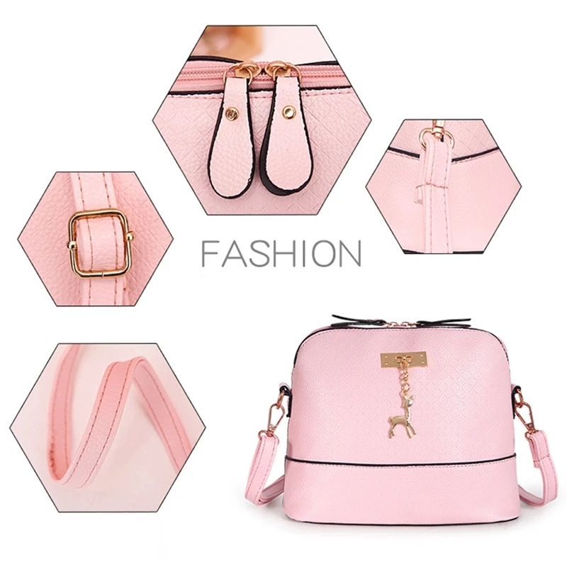 Buylor Women's Bag Deer Pendant Handbag PU Leather Shoulder Vintage Shell Shape Pouch Designer Girl Mini Messenger Bags | Багаж и
