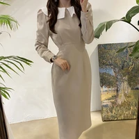 french style spring autumn womens dress casual a line office lady lace up slim fashion dresses