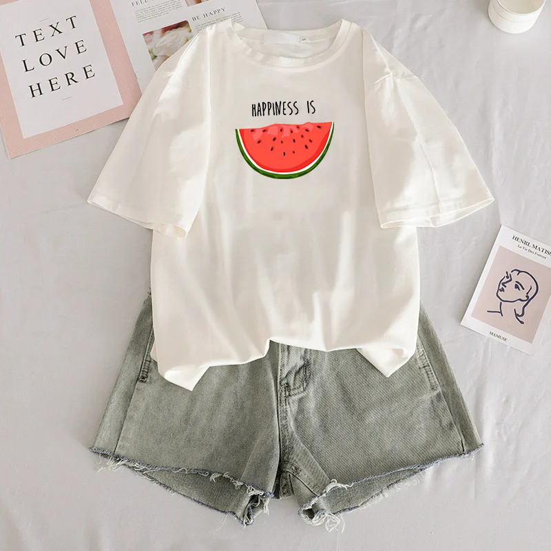 Женская футболка в стиле Харадзюку с коротким рукавом и принтом арбуза